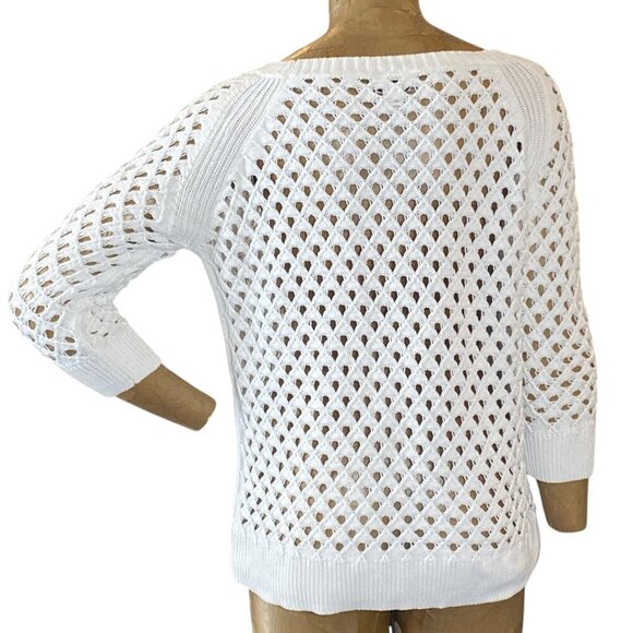 STYLUS Open Knit White Spring Summer Cotton Sweater-Top Cover-up Sz L #340B - Picture 5 of 8